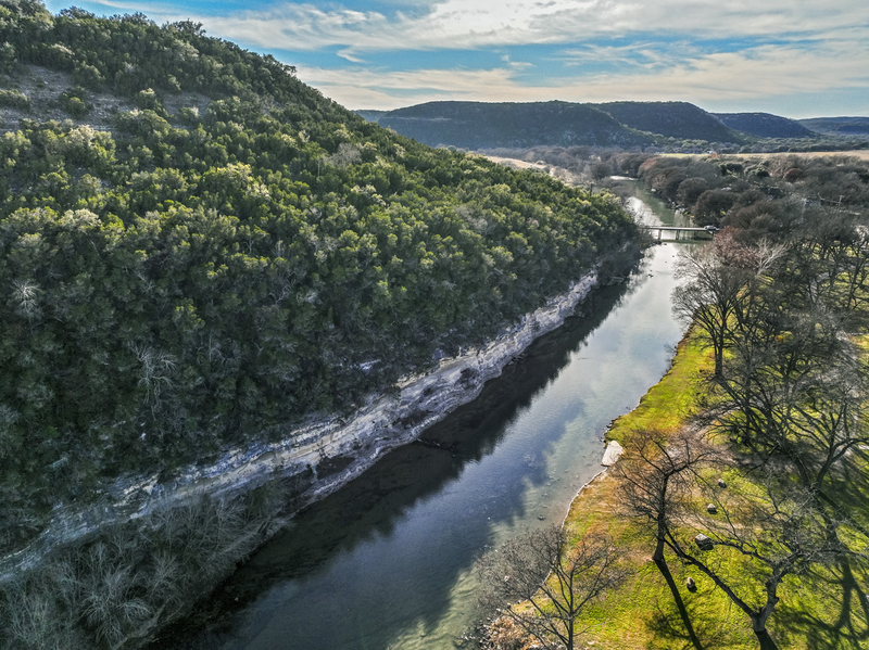 arial image of river and forest