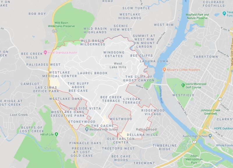 west lake hills map